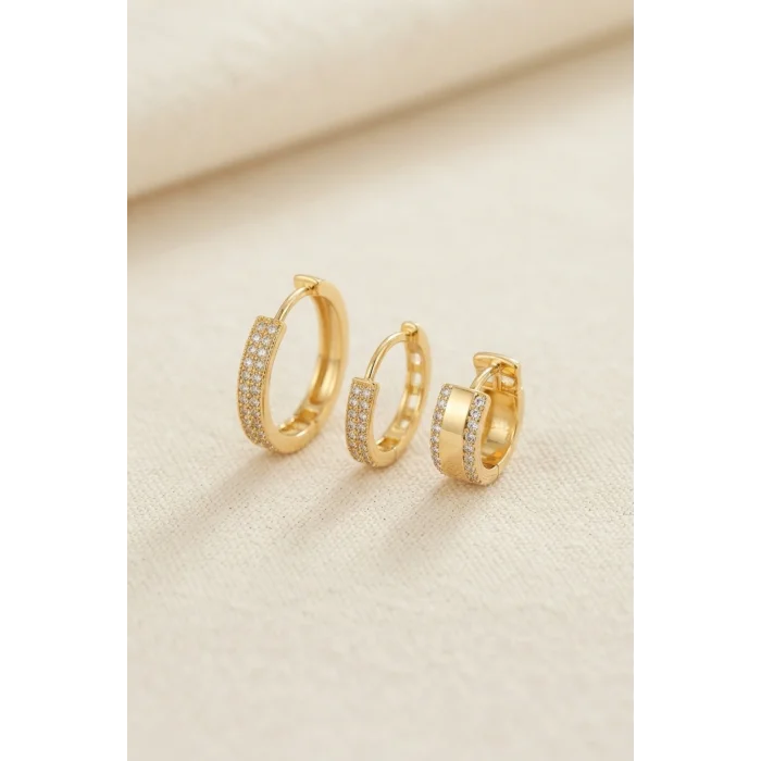 3 lü Set Gold Renk Halka Model Küpe