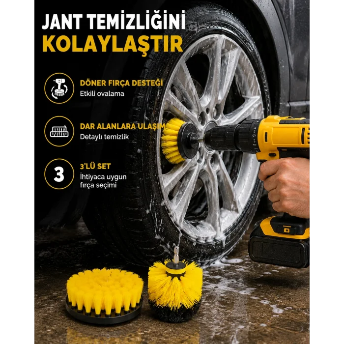 3 Parça Matkap Fırça Temizlik Seti – Her Yüzey İçin Güçlü ve Pratik Çözüm Yeni Nesil