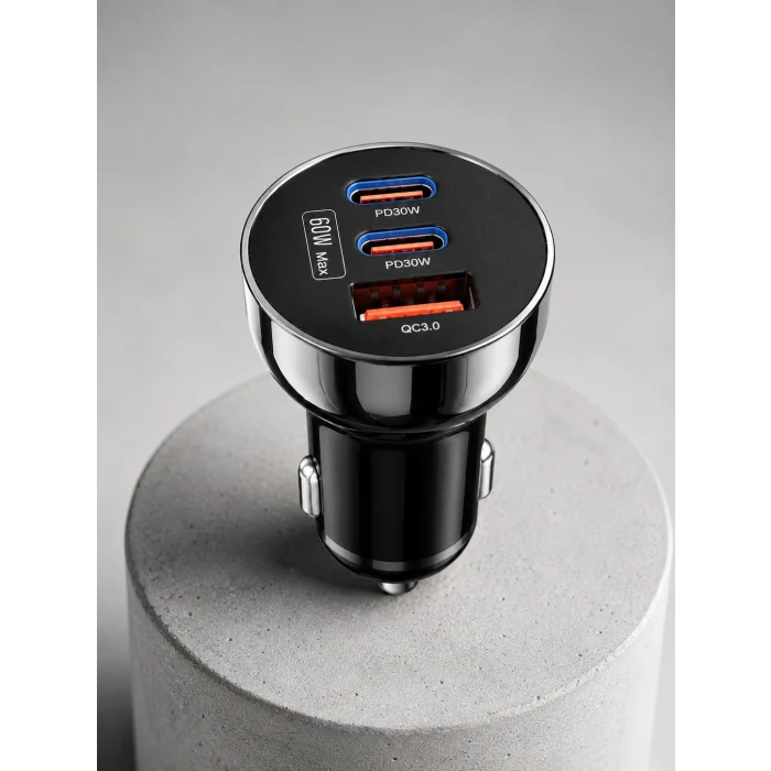 3 Portlu Araç İçi Şarj Adaptörü Çift PD Type-C ve QC3.0 USB Çıkışlı
