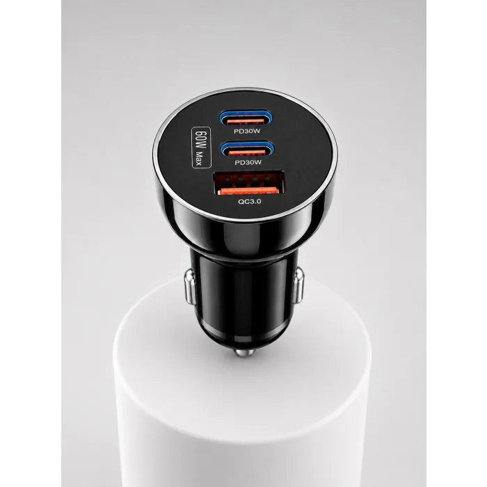 3 Portlu Araç İçi Şarj Adaptörü Çift PD Type-C ve QC3.0 USB Çıkışlı