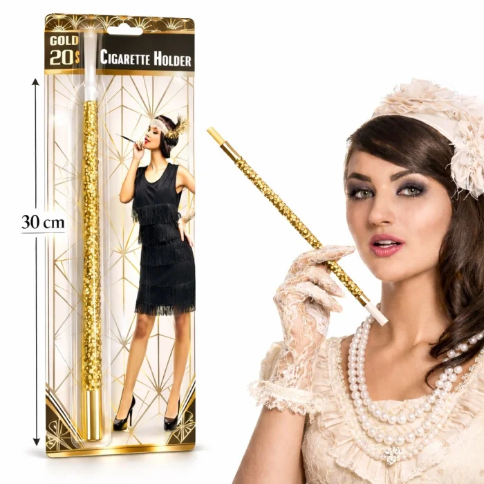 30 cm Altın Gold Payetli Sigara Tutacağı – 1920’ler Gatsby Parti Aksesuarı (5047)