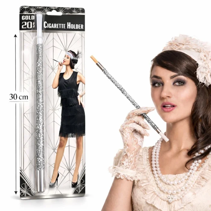 30 cm Gümüş Payetli Sigara Tutacağı – 1920’ler Gatsby Parti Aksesuarı (5047)