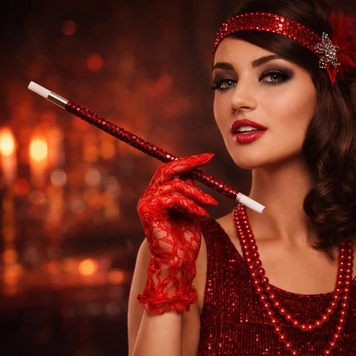 30 cm Kırmızı Payetli  Tutacağı – 1920’ler Gatsby Parti Aksesuarı