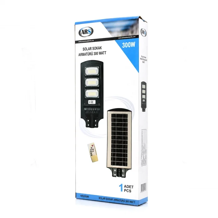 300W - 6500K SOLAR - GÜNEŞ ENERJİLİ SOKAK LAMBASI - ARMATÜR SENSÖRLÜ BAHÇE-BALKON-SOKAK ARS-348966 (5047)