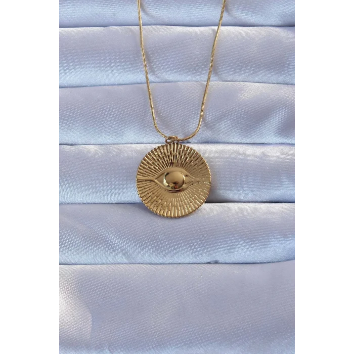 316L Altın Renk İşlemeli Göz Kolye