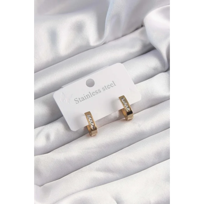 316L Çelik Altın Renk Zirkon Taşlı Halka Model Küpe