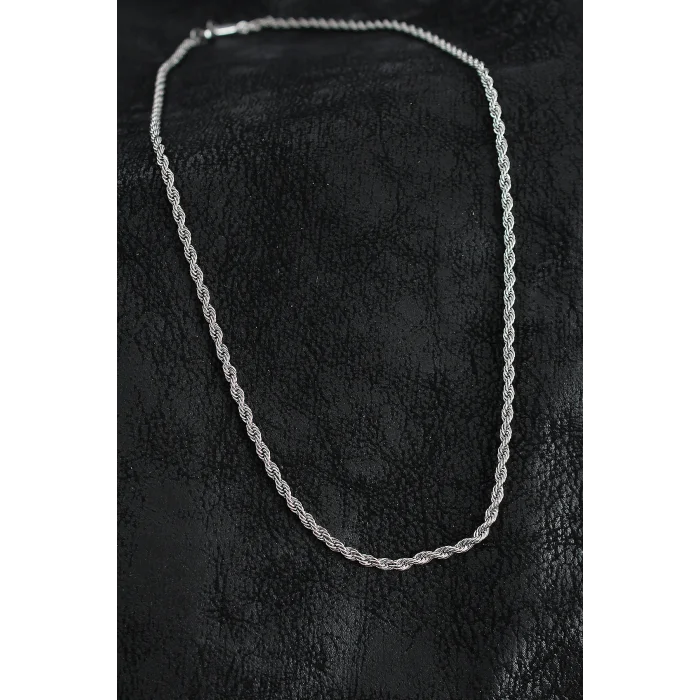 316L Çelik Burgu Zincir Model Gümüş Renk Erkek Kolye