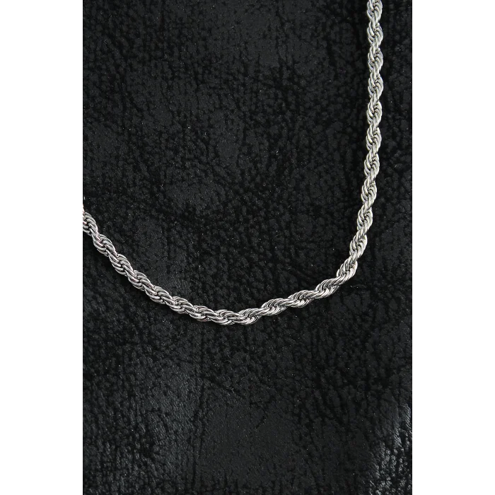 316L Çelik Burgu Zincir Model Gümüş Renk Erkek Kolye