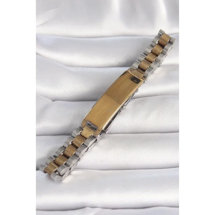 316L Çelik Gold Gümüş Renk Zincir Künye Model Erkek Bileklik