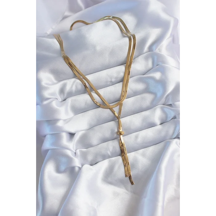 316L Çelik Gold Renk 2li İtalyan Zincir Asansör Model Sallantı Detay Kadın Kolye