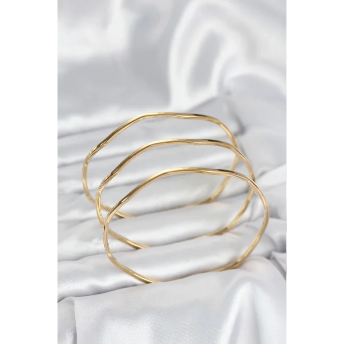 316L Çelik Gold Renk 65 mm Ajda Zikzak Model 3lü Kadın Bileklik