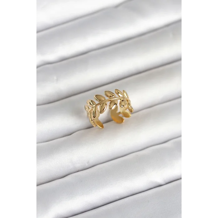 316L Çelik Gold Renk Başak Form Kadın Yüzük