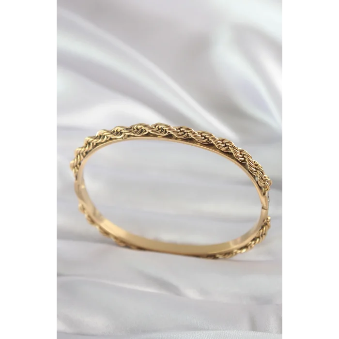 316L Çelik Gold Renk Burgu Zincir Model Kadın Kelepçe