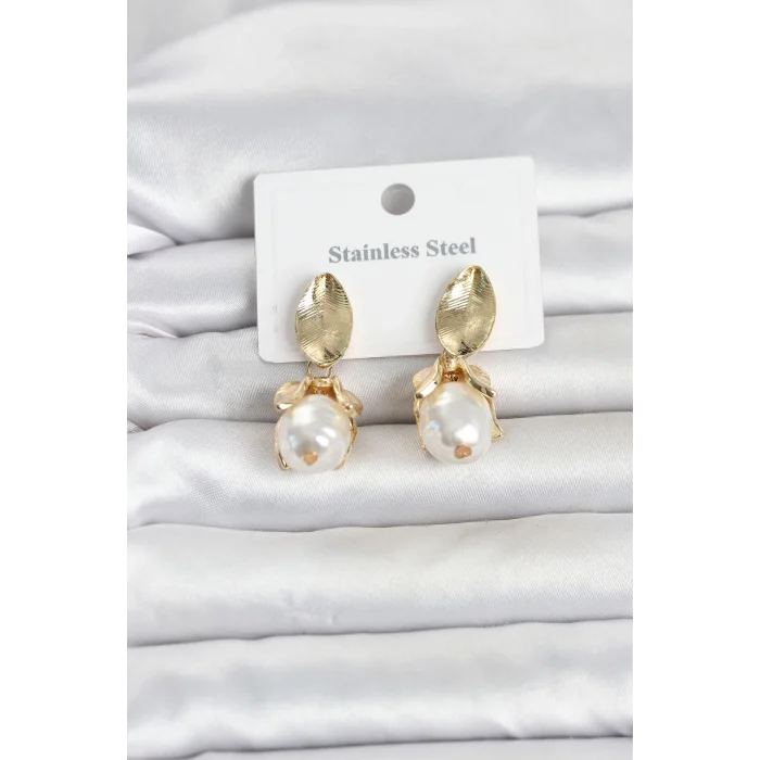 316L Çelik Gold Renk Çiçek Model Kadın Küpe