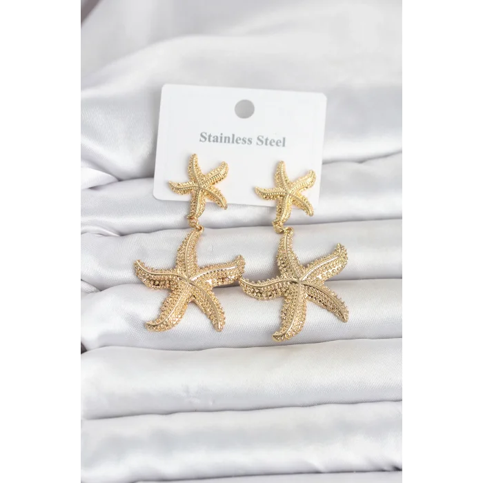 316L Çelik Gold Renk Deniz Yıldızı Model Kadın Küpe