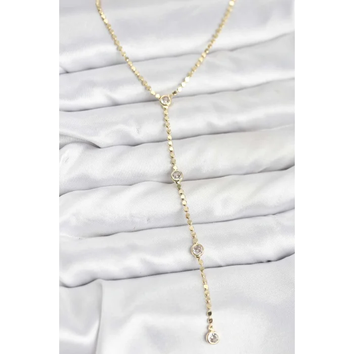 316L Çelik Gold Renk Ezme Zincir Model Y Kadın Kolye