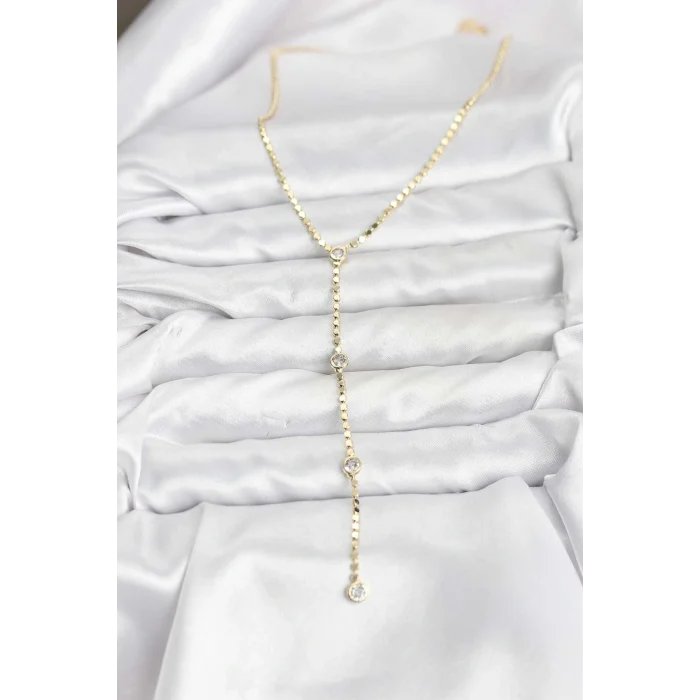 316L Çelik Gold Renk Ezme Zincir Model Y Kadın Kolye