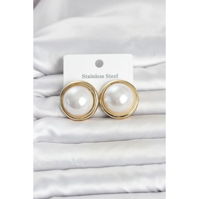 316L Çelik Gold Renk İnci Model Vintage Kadın Küpe