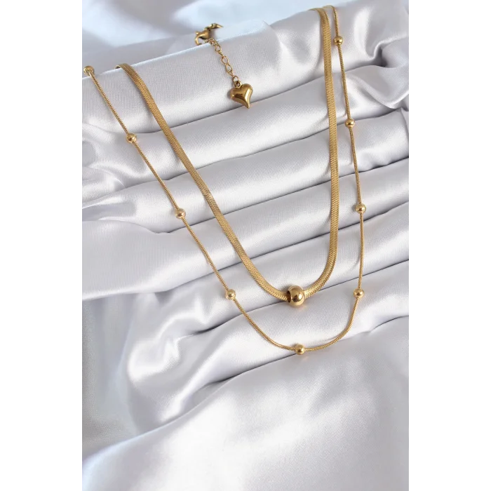 316L Çelik Gold Renk İtalyan Zincir Model Topçuk Detay Kadın Kolye
