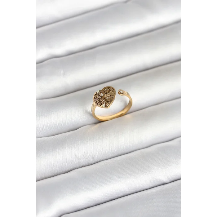 316L Çelik Gold Renk Kalp Model Kadın Yüzük