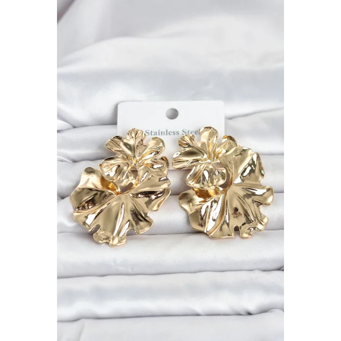 316L Çelik Gold Renk Lotus Model Kadın Küpe