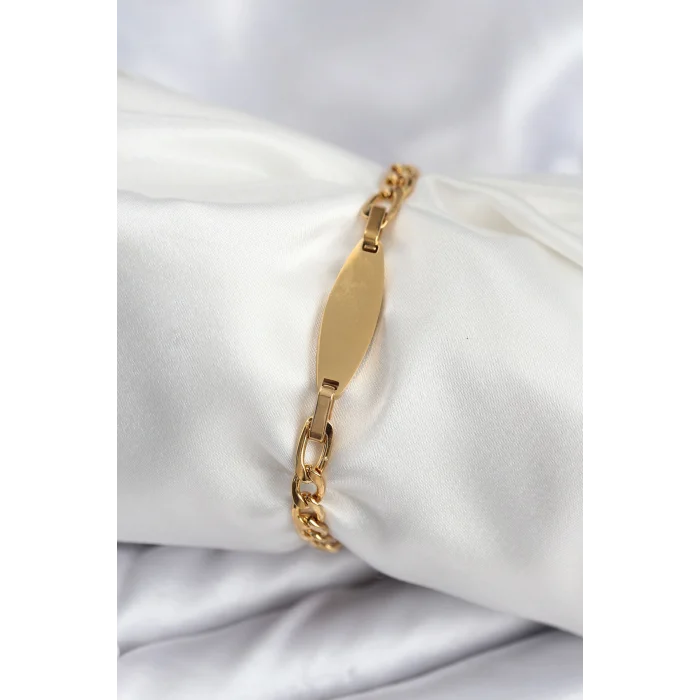 316L Çelik Gold Renk Oval Yazı Yazmaya Uygun Kadın Bileklik