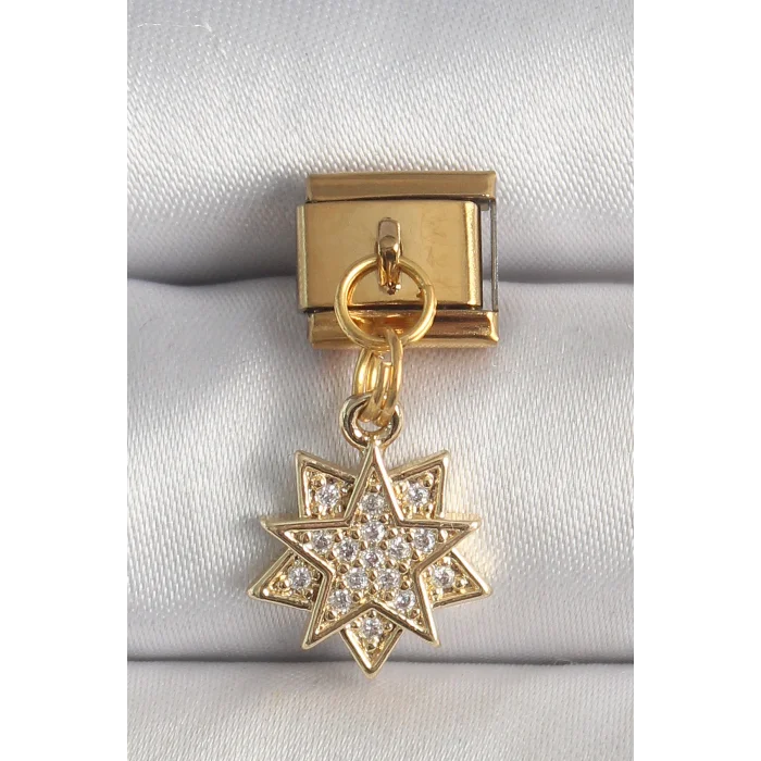 316L Çelik Gold Renk Sallantı Zirkon Taşlı Yıldız Model Nomination Charm