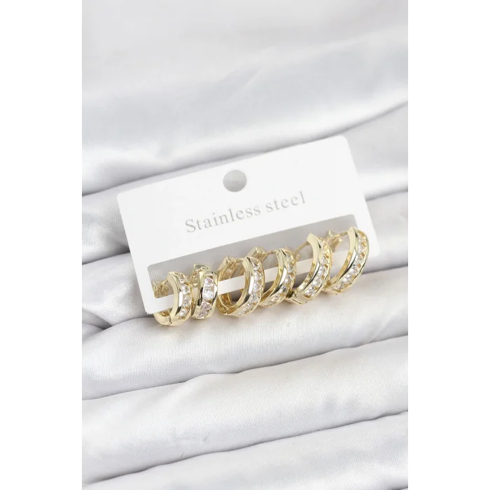 316L Çelik Gold Renk Su Yolu Halka Küpe Seti