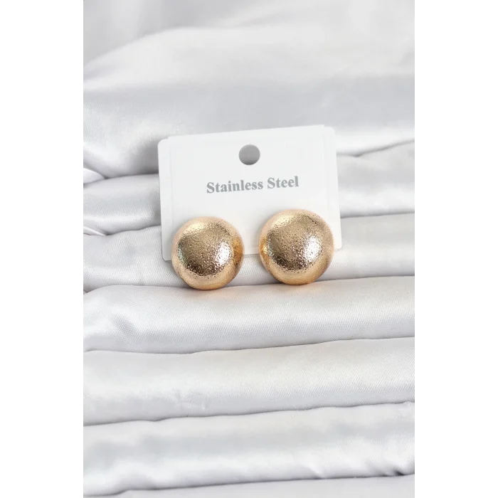 316L Çelik Gold Renk Top Model Kadın Küpe