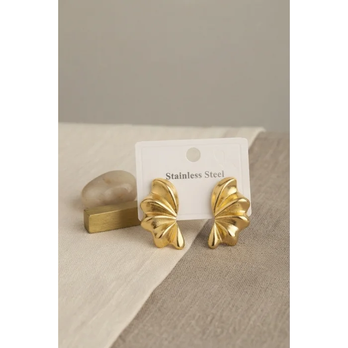 316L Çelik Gold Renk Vintage 3D Dalgalı Model Küpe