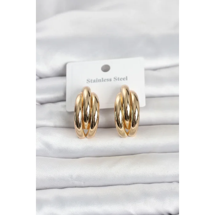 316L Çelik Gold Renk Yarım Halka Model Kadın Küpe