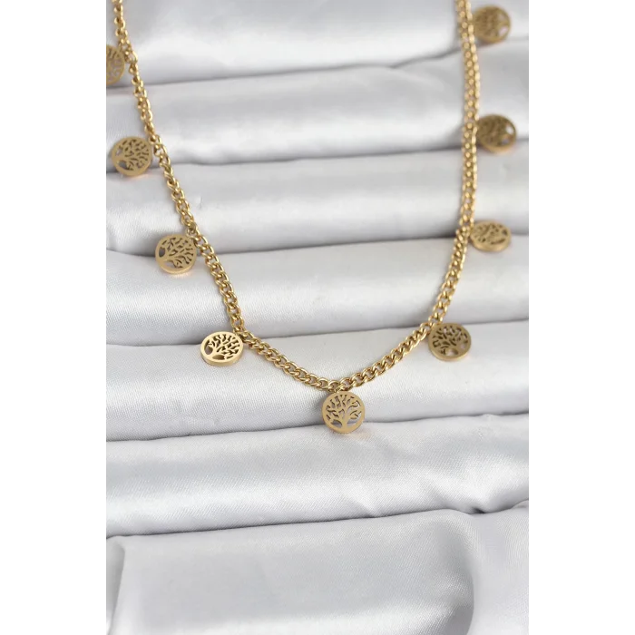 316L Çelik Gold Renk Yaşam Ağacı Model Kadın Kolye