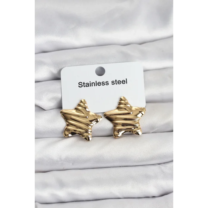 316L Çelik Gold Renk Yıldız Model Kadın Küpe