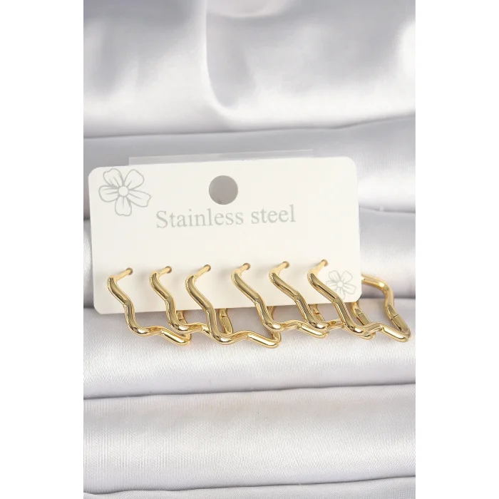 316L Çelik Gold Renk Yıldız Model Kadın Küpe Seti