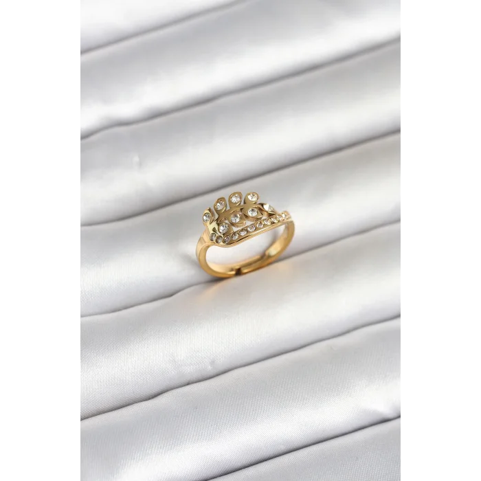 316L Çelik Gold Renk Zirkon Taşlı Kalp Model Kadın Yüzük