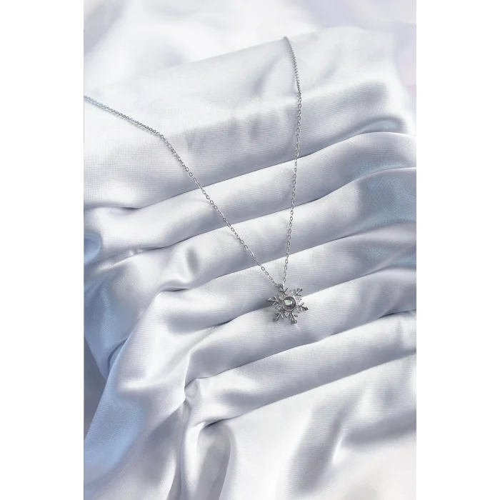 316L Çelik Gold Renk Zirkon Taşlı Kar Tanesi Projeksiyon Model Kadın Kolye