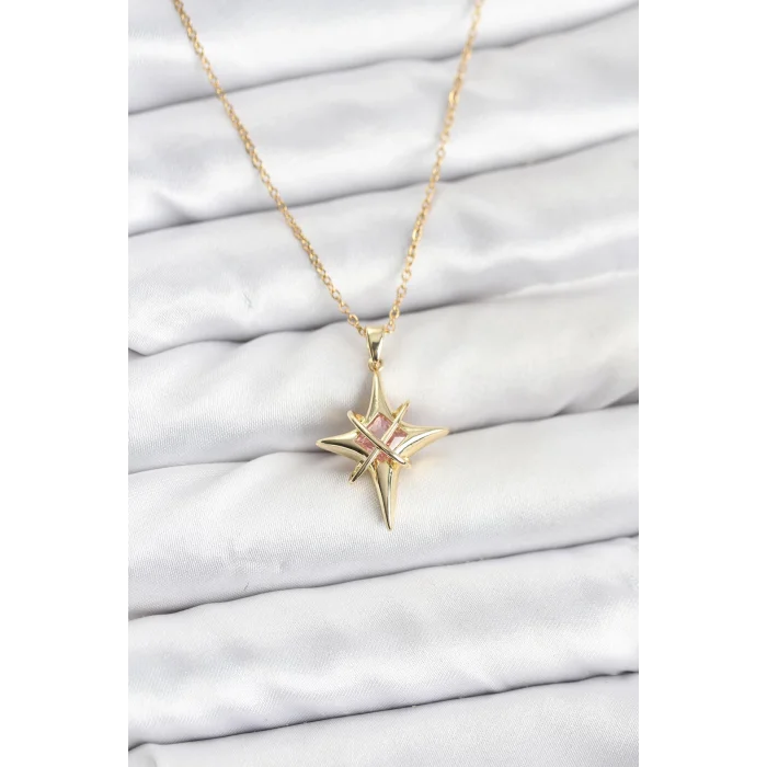 316L Çelik Gold Renk Zirkon Taşlı Kutup Yıldızı Model Kadın Kolye