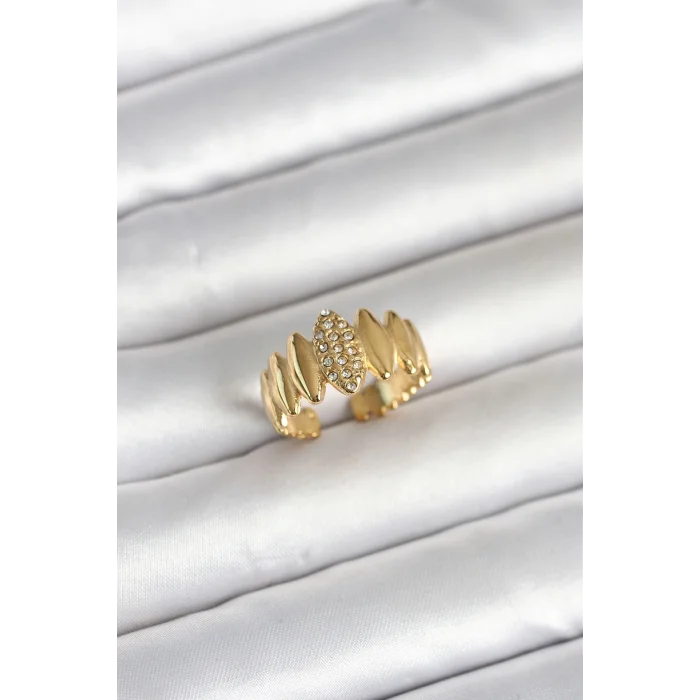 316L Çelik Gold Renk Zirkon Taşlı Vintage Model Kadın Yüzük