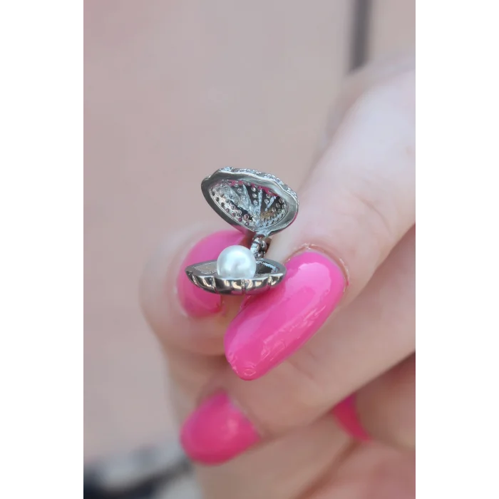 316L Çelik Gümüş Renk Açılır Midye Model Kadın Kolye