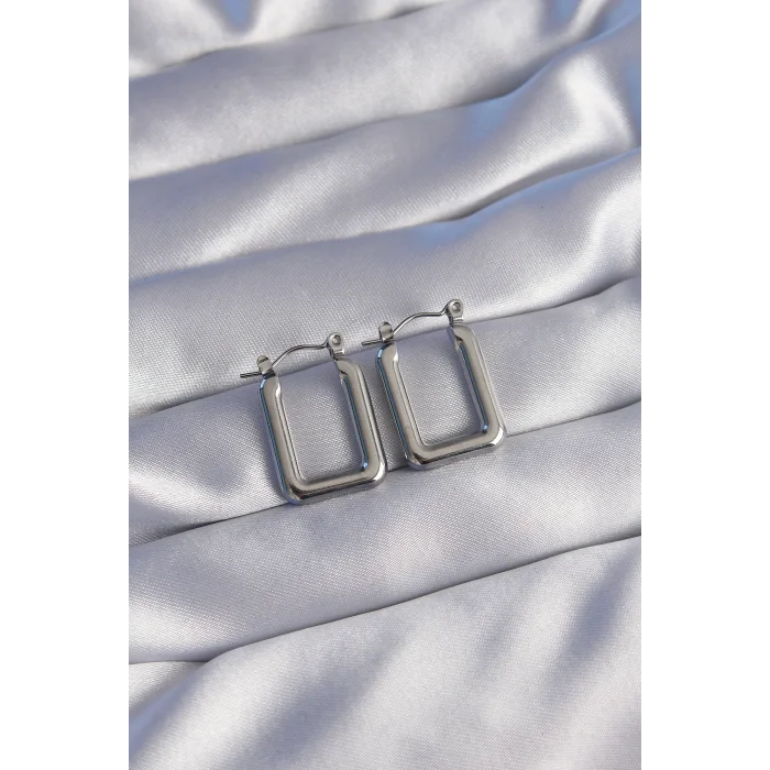 316L Çelik Gümüş Renk Dikdörtgen Model Küpe