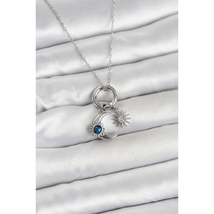 316L Çelik Gümüş Renk Gece Gündüz Tema Charmlı Kadın Kolye