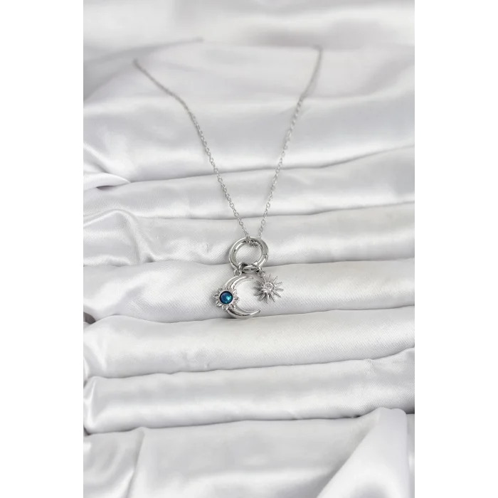 316L Çelik Gümüş Renk Gece Gündüz Tema Charmlı Kadın Kolye