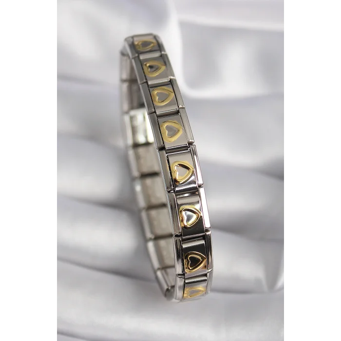 316L Çelik Gümüş Renk Gold Kalp İşleme Nomination Model Kadın Bileklik