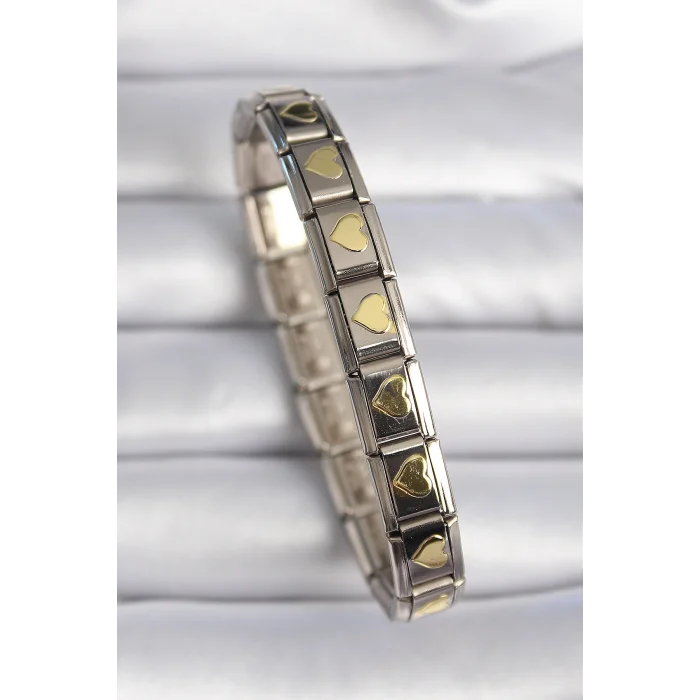 316L Çelik Gümüş Renk Gold Kalp İşleme Nomination Charm Bileklik