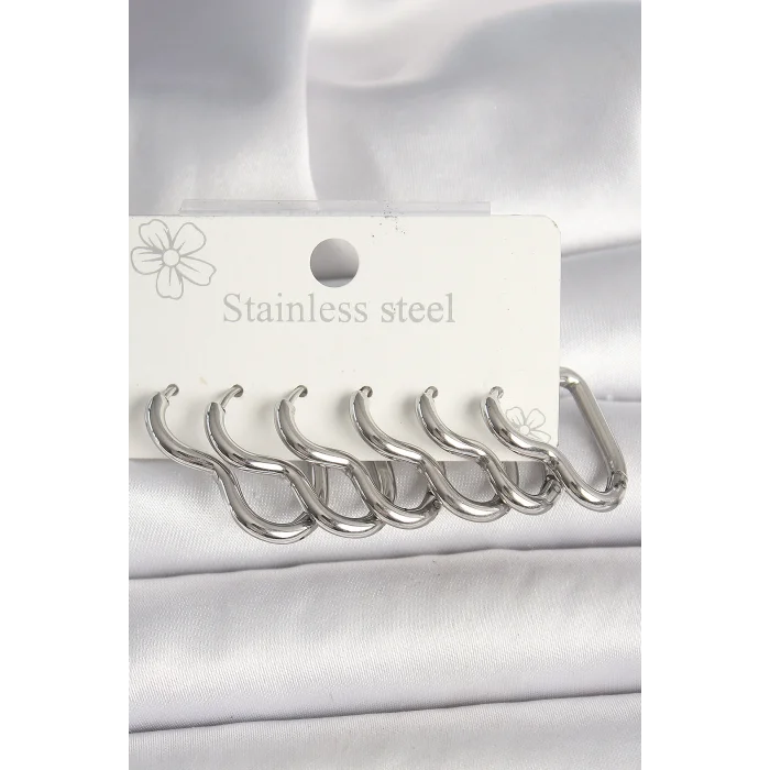 316L Çelik Gümüş Renk Kalp Model Kadın Küpe Seti