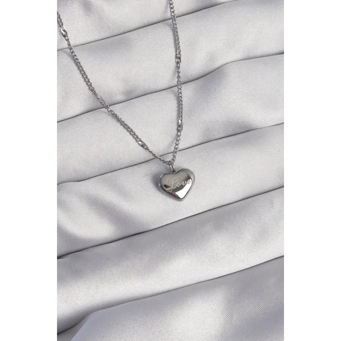 316L Çelik Gümüş Renk Kalp Model Love Kolye