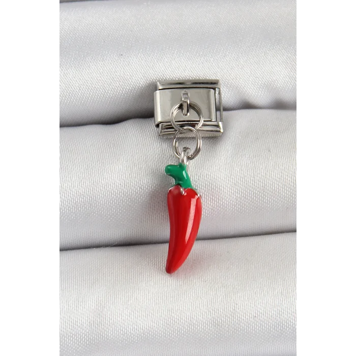 316L Çelik Gümüş Renk Kapya Biber Model Nomination Charm