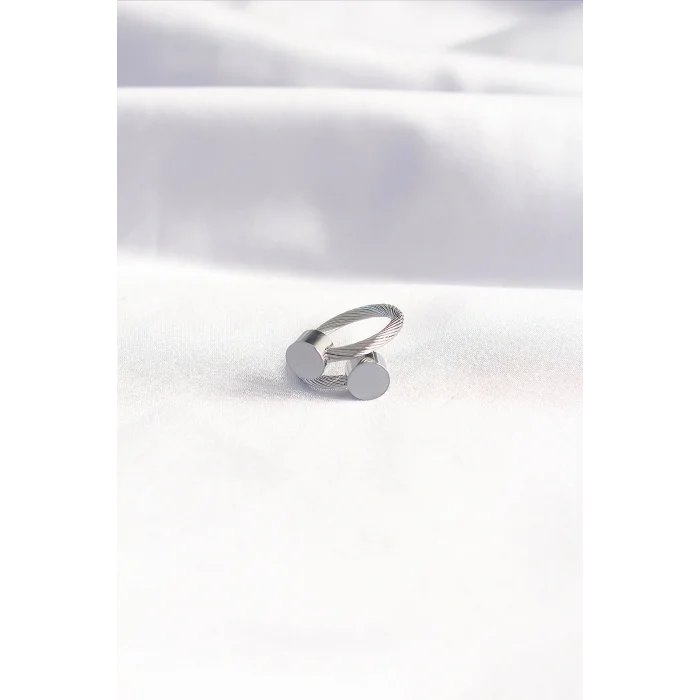 316L Çelik Gümüş Renk Oval Aksesuarlı Burgu Model Bileklik ve Yüzük Kombini