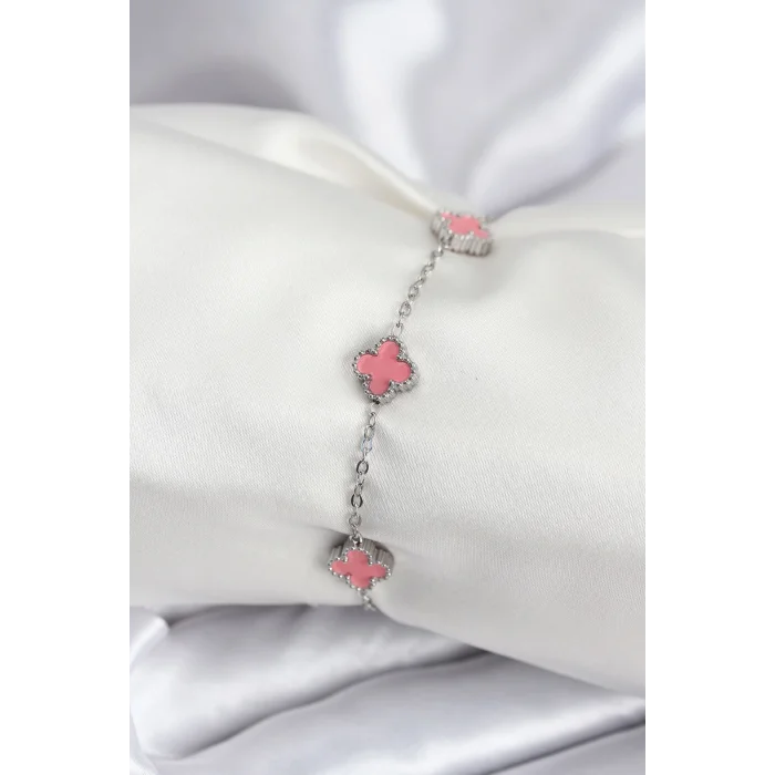 316L Çelik Gümüş Renk Pembe Baby Boy Yonca Kadın Bileklik