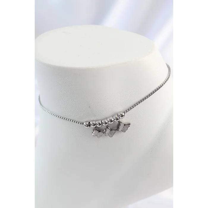 316L Çelik Gümüş Renk Simli Kelebek Model Kadın Halhal